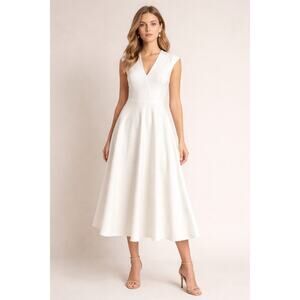 L.K. Bennett off-white Kimmi sleeveless dress V-neck full skirt size 6 Timeless